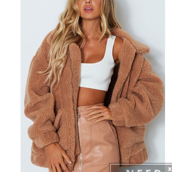 White Fox Boutique Teddy Jacket Camel 